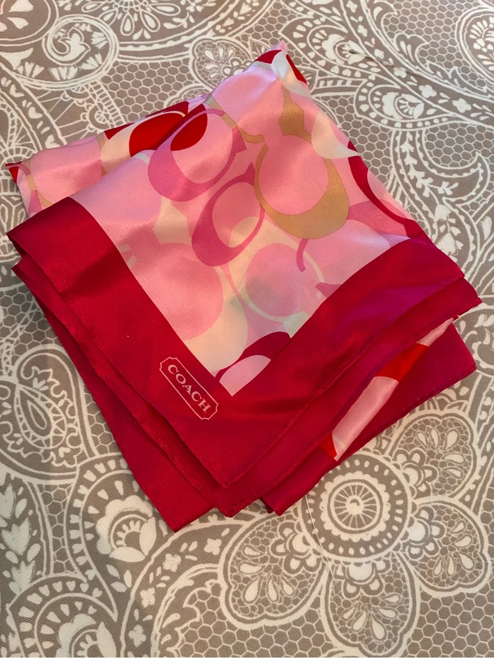 Coach Pink and Fuschia Signature Silk Square Scarf